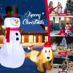 180 cm Aufblasbarer Schneemann mit Süßem Hund Aufblasbarer Weihnachtsschneemann
