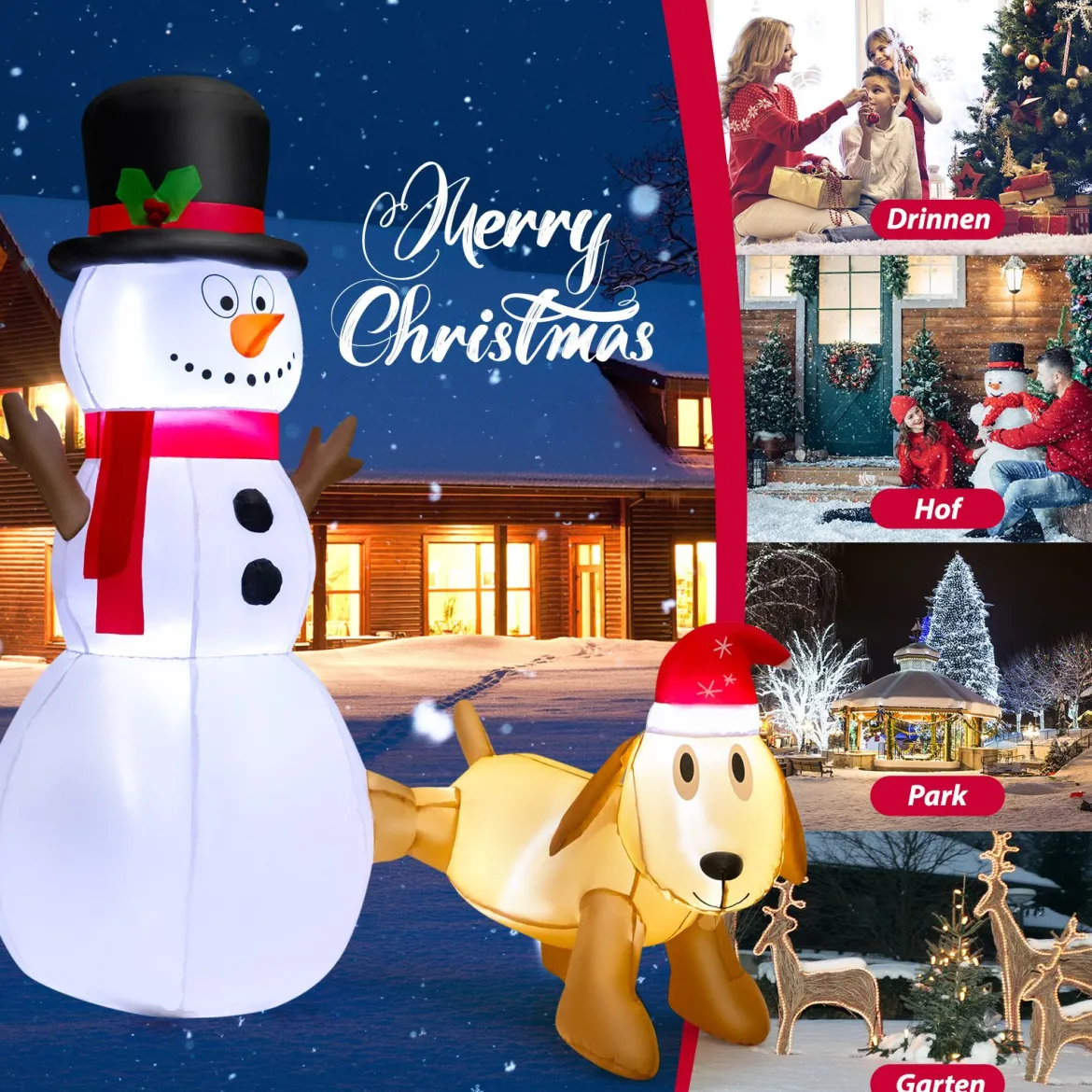 180 cm Aufblasbarer Schneemann mit Süßem Hund Aufblasbarer Weihnachtsschneemann