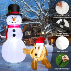 180 cm Aufblasbarer Schneemann mit Süßem Hund Aufblasbarer Weihnachtsschneemann
