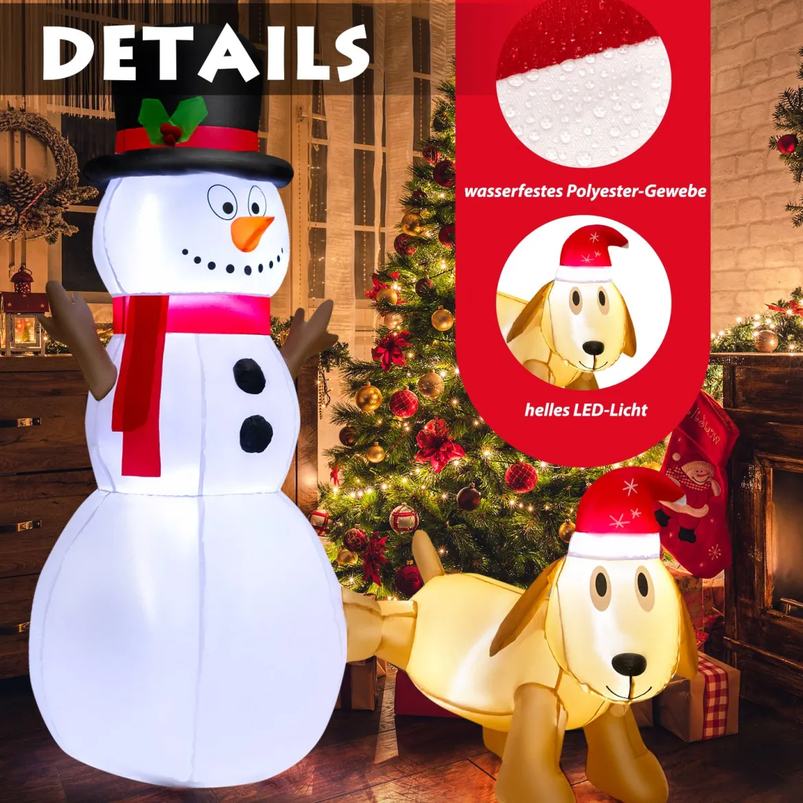 180 cm Aufblasbarer Schneemann mit Süßem Hund Aufblasbarer Weihnachtsschneemann