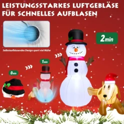180 cm Aufblasbarer Schneemann mit Süßem Hund Aufblasbarer Weihnachtsschneemann