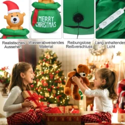 150cm Aufblasbarer Weihnachten Bär mit Beleuchtung als Dekorationen für den Innen- und Außen inkl. Gebläse
