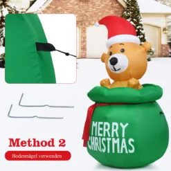 150cm Aufblasbarer Weihnachten Bär mit Beleuchtung als Dekorationen für den Innen- und Außen inkl. Gebläse