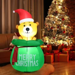 150cm Aufblasbarer Weihnachten Bär mit Beleuchtung als Dekorationen für den Innen- und Außen inkl. Gebläse