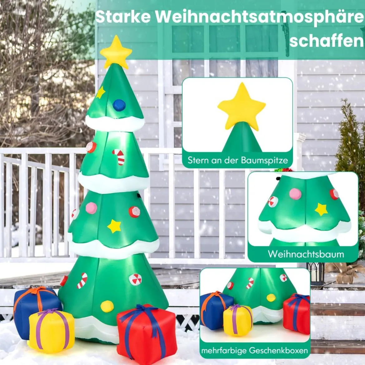 180cm Aufblasbarer Weihnachtsbaum mit Geschenkbox LED Weihnachtsdekoration