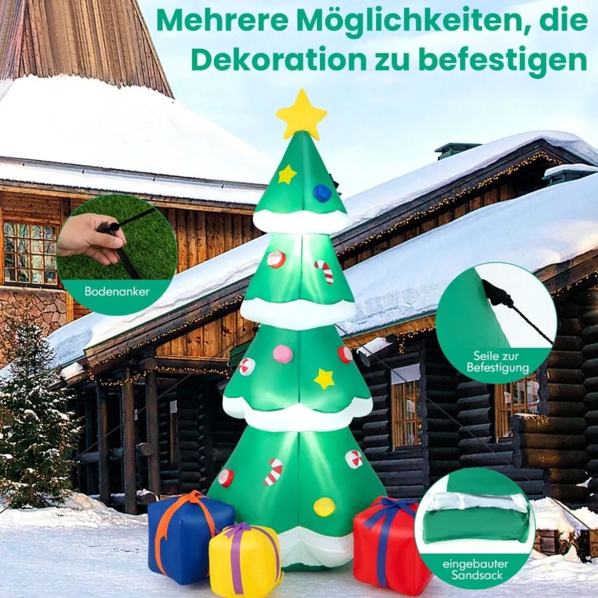 180cm Aufblasbarer Weihnachtsbaum mit Geschenkbox LED Weihnachtsdekoration