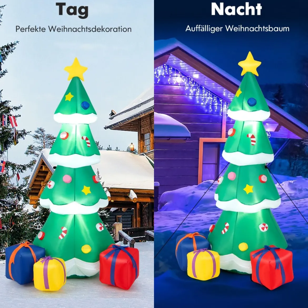 180cm Aufblasbarer Weihnachtsbaum mit Geschenkbox LED Weihnachtsdekoration