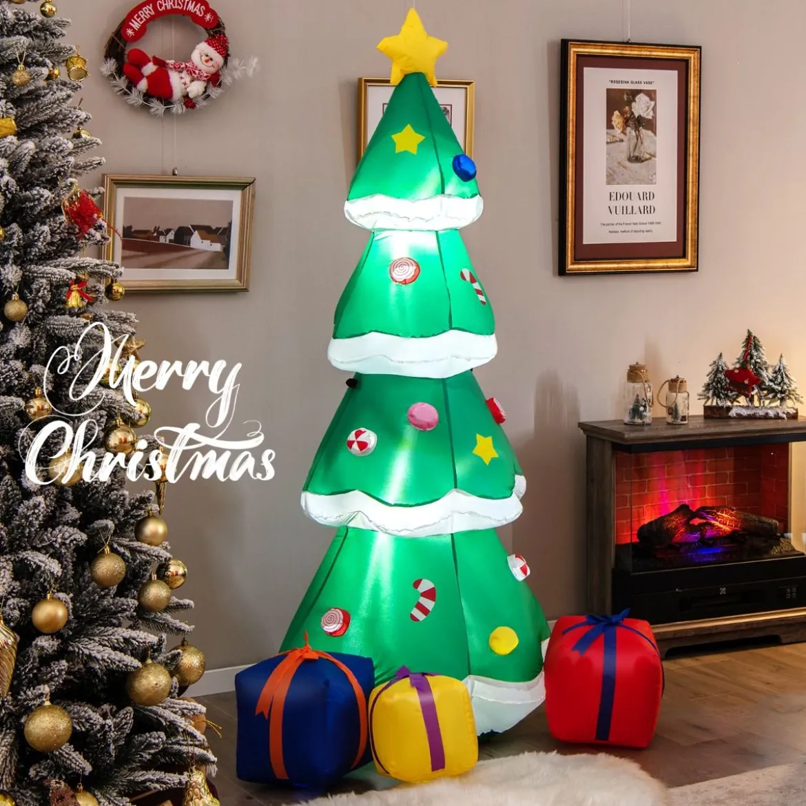 180cm Aufblasbarer Weihnachtsbaum mit Geschenkbox LED Weihnachtsdekoration