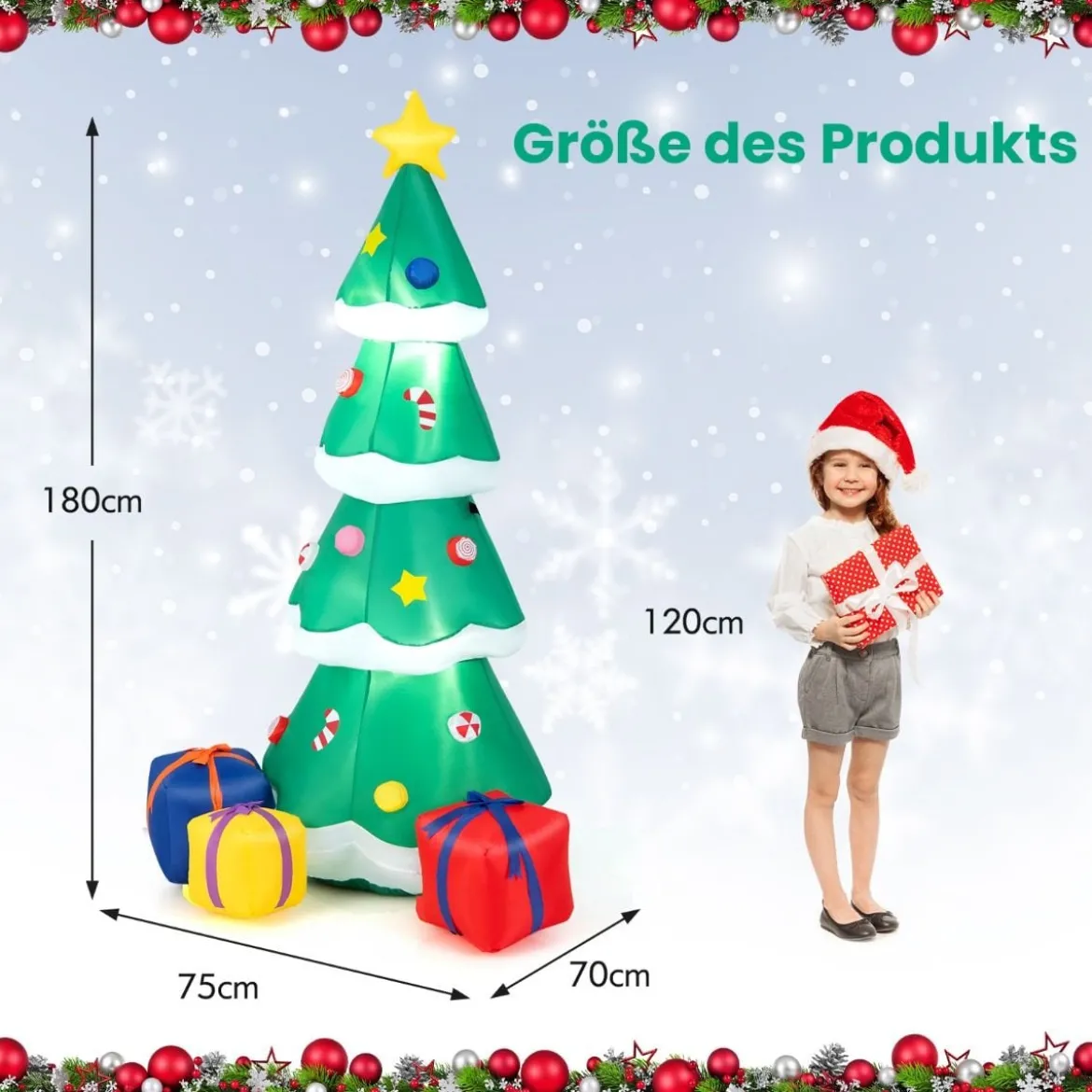 180cm Aufblasbarer Weihnachtsbaum mit Geschenkbox LED Weihnachtsdekoration