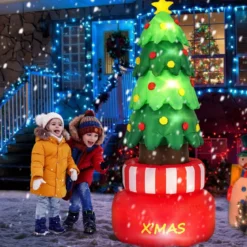 245cm aufblasbarer Weihnachtsbaum mit Stern LED Weihnachtsdekoration 360° drehbar