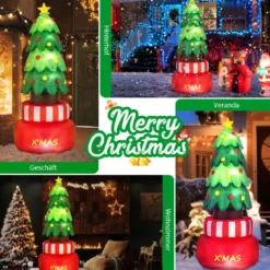 245cm aufblasbarer Weihnachtsbaum mit Stern LED Weihnachtsdekoration 360° drehbar