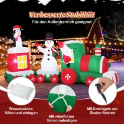 350 cm Aufblasbarer Weihnachtszug mit Weihnachtsmann & Schneemann & Pinguin