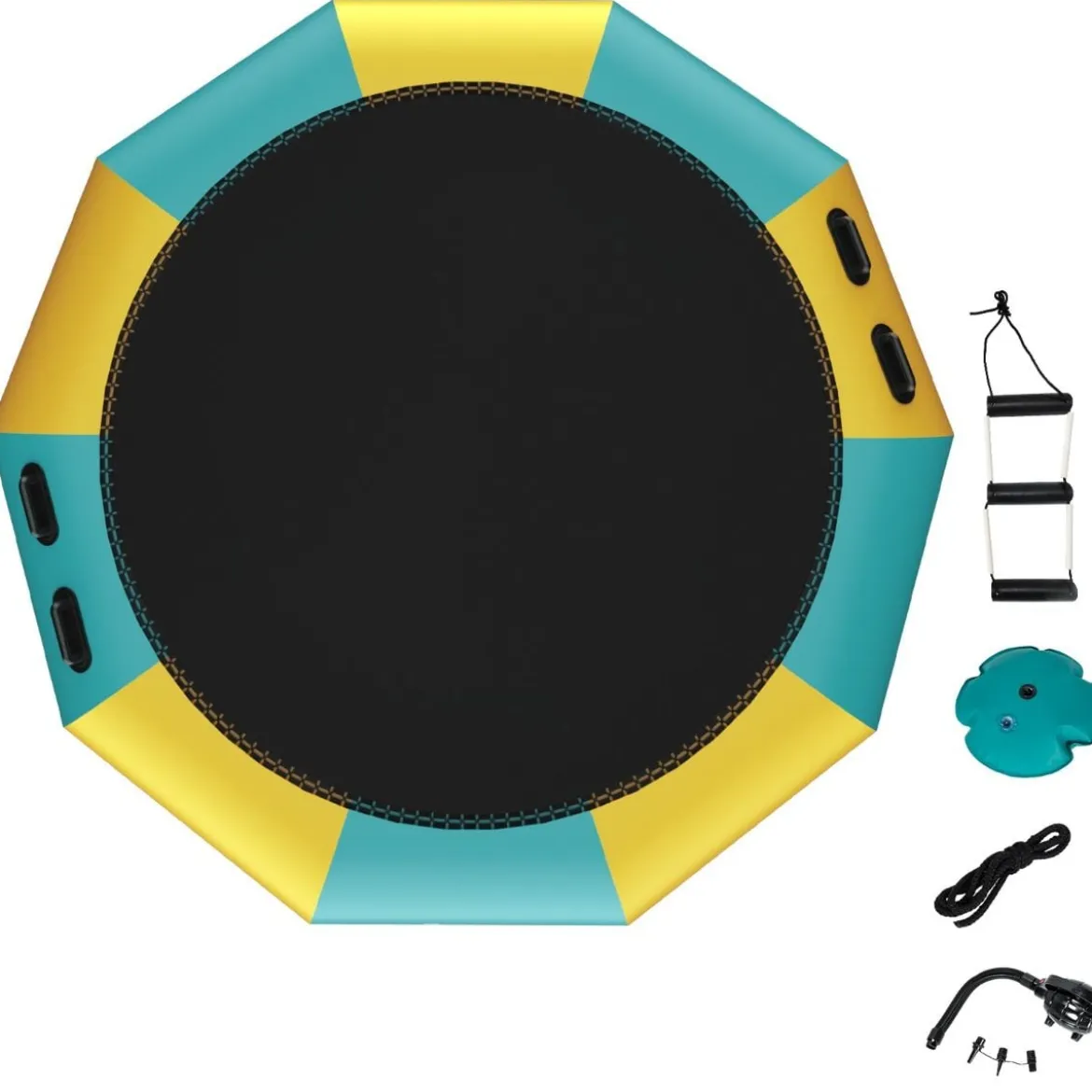 305cm Aufblasbares Wassertrampolin mit 500W elektrischer Aufblasvorrichtung Trampolin Bounce Gelb + Grün
