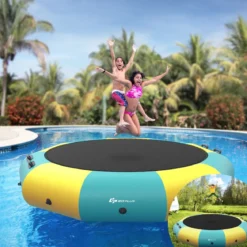 305cm Aufblasbares Wassertrampolin mit 500W elektrischer Aufblasvorrichtung Trampolin Bounce Gelb + Grün