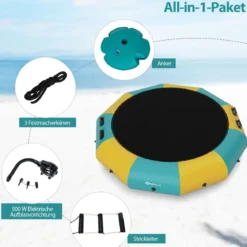 305cm Aufblasbares Wassertrampolin mit 500W elektrischer Aufblasvorrichtung Trampolin Bounce Gelb + Grün