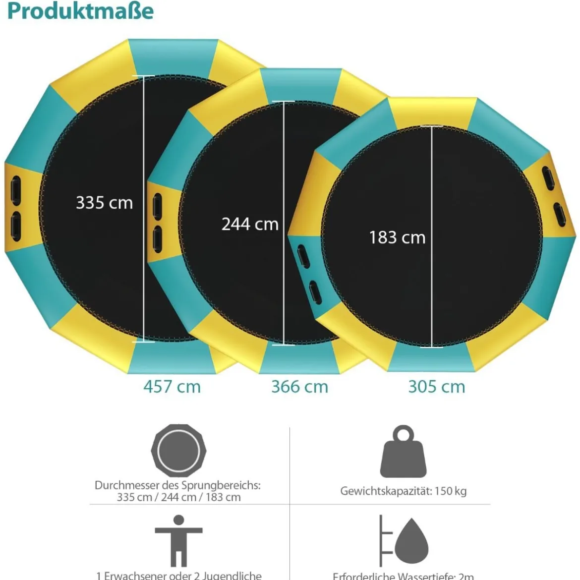 305cm Aufblasbares Wassertrampolin mit 500W elektrischer Aufblasvorrichtung Trampolin Bounce Gelb + Grün