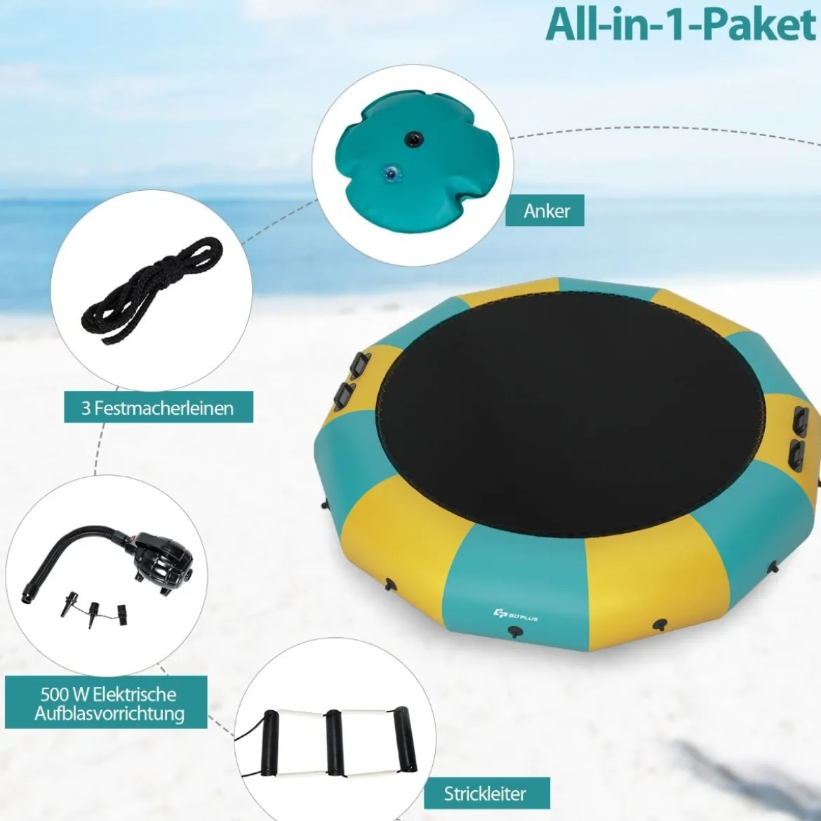 457cm Aufblasbares Wassertrampolin mit 500W elektrischer Aufblasvorrichtung Trampolin Bounce Gelb + Grün