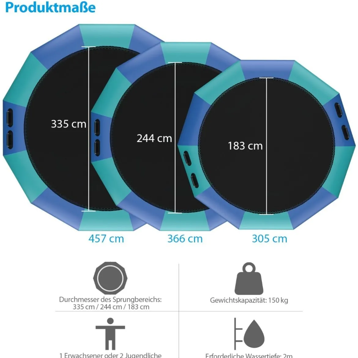 457cm Aufblasbares Wassertrampolin mit 500W elektrischer Aufblasvorrichtung Trampolin Bounce Blau + Grün