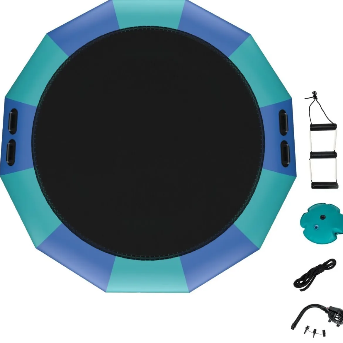 457cm Aufblasbares Wassertrampolin mit 500W elektrischer Aufblasvorrichtung Trampolin Bounce Blau + Grün