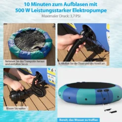 457cm Aufblasbares Wassertrampolin mit 500W elektrischer Aufblasvorrichtung Trampolin Bounce Blau + Grün