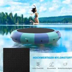 457cm Aufblasbares Wassertrampolin mit 500W elektrischer Aufblasvorrichtung Trampolin Bounce Blau + Grün