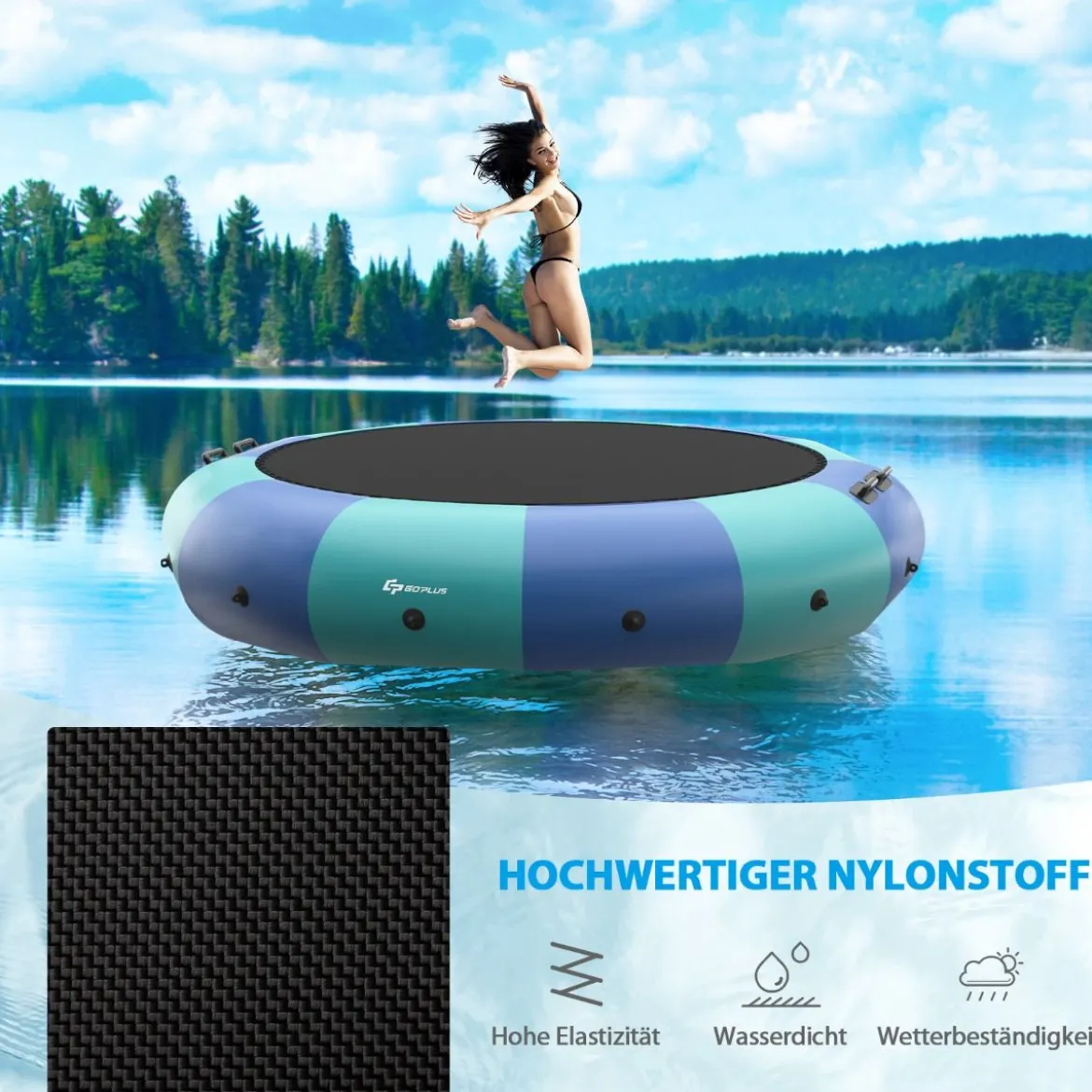 457cm Aufblasbares Wassertrampolin mit 500W elektrischer Aufblasvorrichtung Trampolin Bounce Blau + Grün