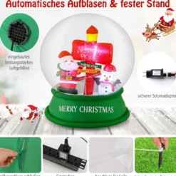 126CM Aufblasbare Weihnachten Deko LED Weihnachtsmann & Schneemann & Straßenschild Kugel