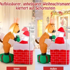 155 cm Aufblasbare Weihnachten Deko Höhenverstellbar LED Weihnachtsmann & Rentier