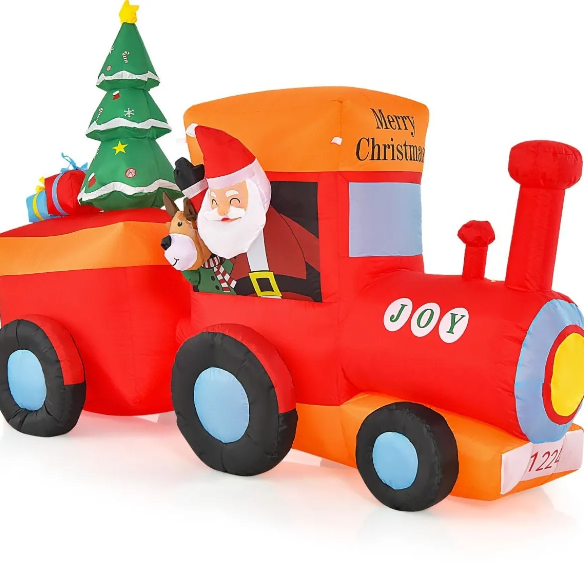 150CM Aufblasbare Weihnachten Deko LED Weihnachtsmann & Rentier im Minizug