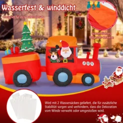 150CM Aufblasbare Weihnachten Deko LED Weihnachtsmann & Rentier im Minizug