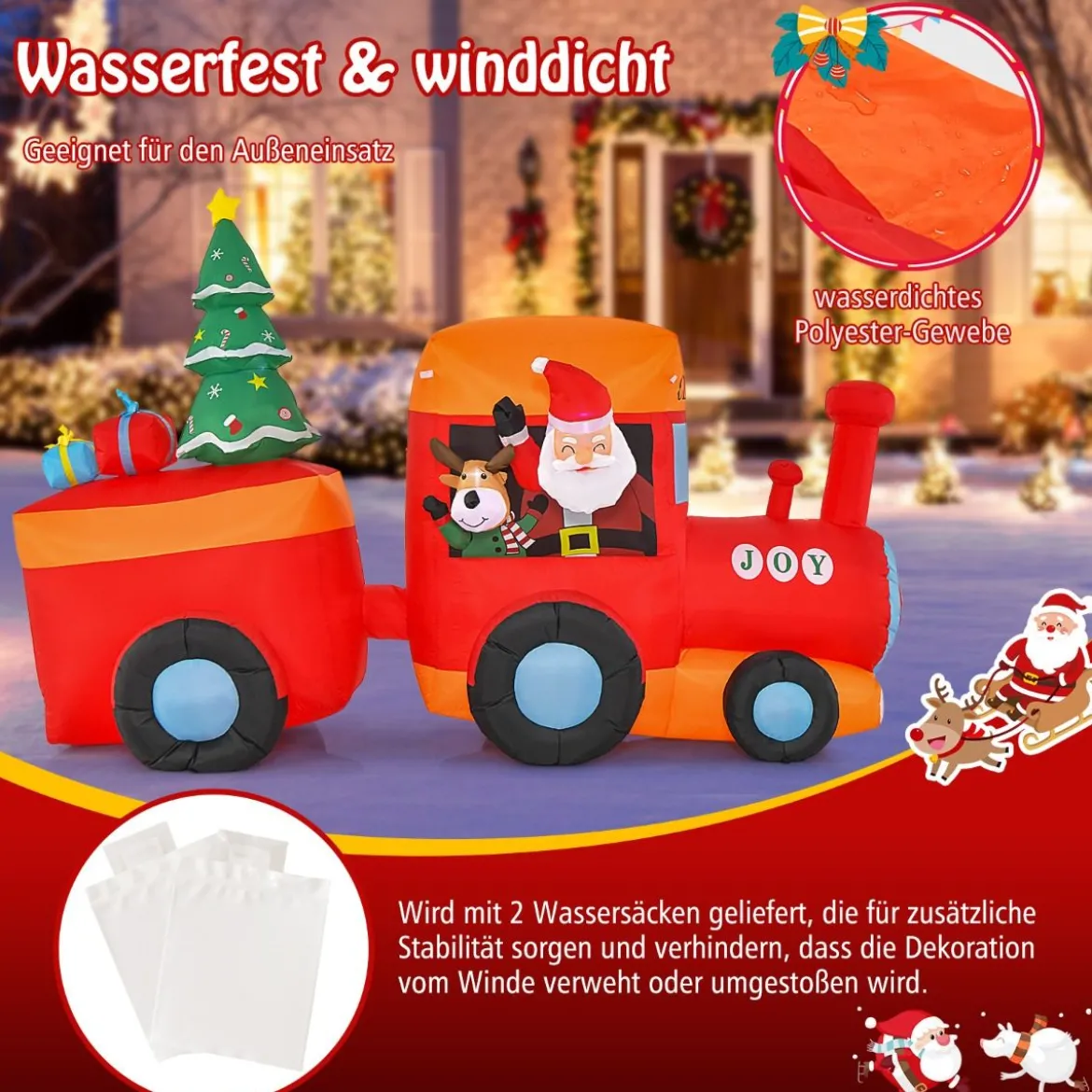 150CM Aufblasbare Weihnachten Deko LED Weihnachtsmann & Rentier im Minizug