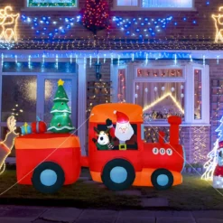150CM Aufblasbare Weihnachten Deko LED Weihnachtsmann & Rentier im Minizug
