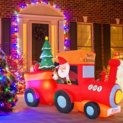 150CM Aufblasbare Weihnachten Deko LED Weihnachtsmann & Rentier im Minizug