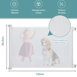 0-140 cm Ausziehbares Türschutzgitter für Babys & Haustiere Treppenschutzgitter Weiß