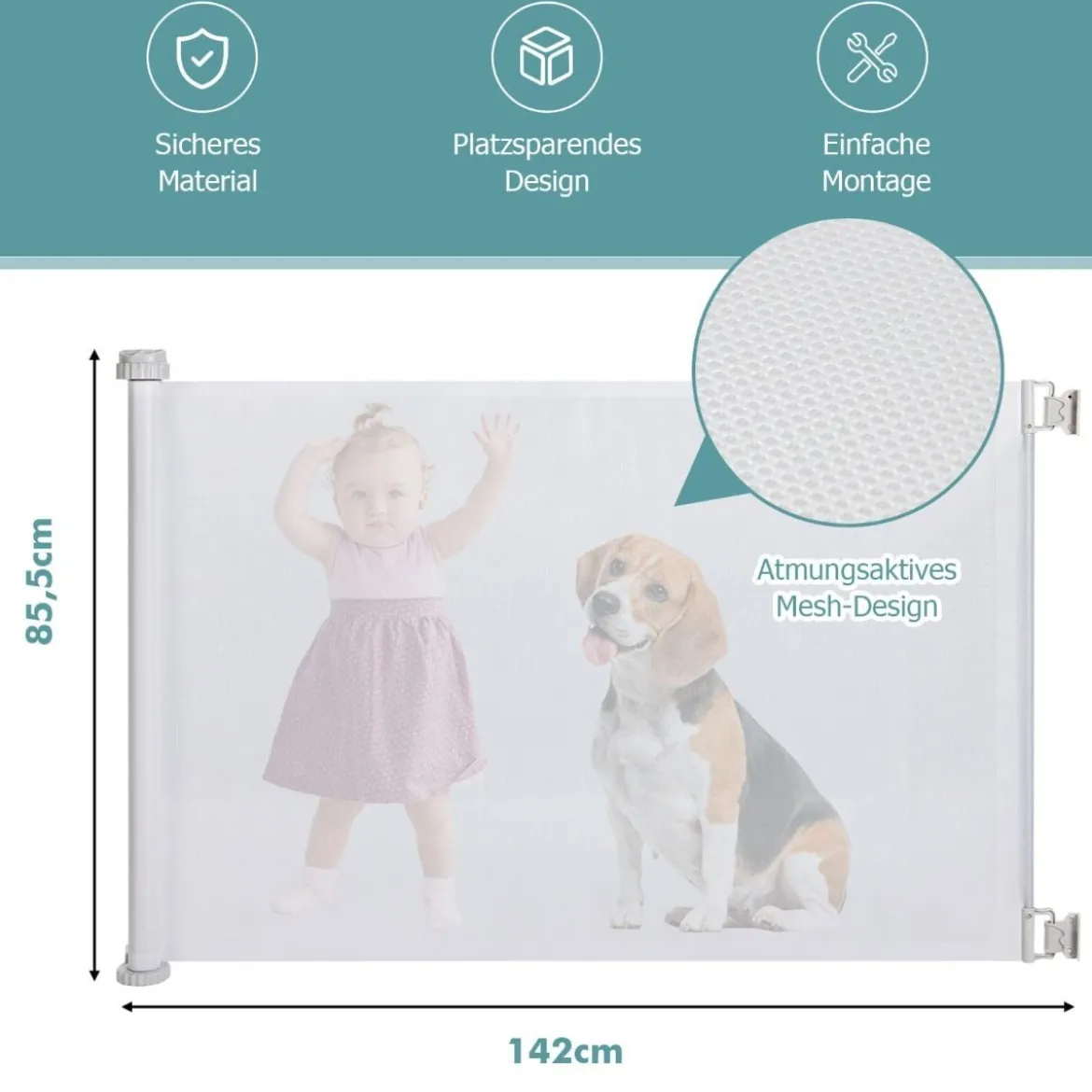 0-140 cm Ausziehbares Türschutzgitter für Babys & Haustiere Treppenschutzgitter Weiß