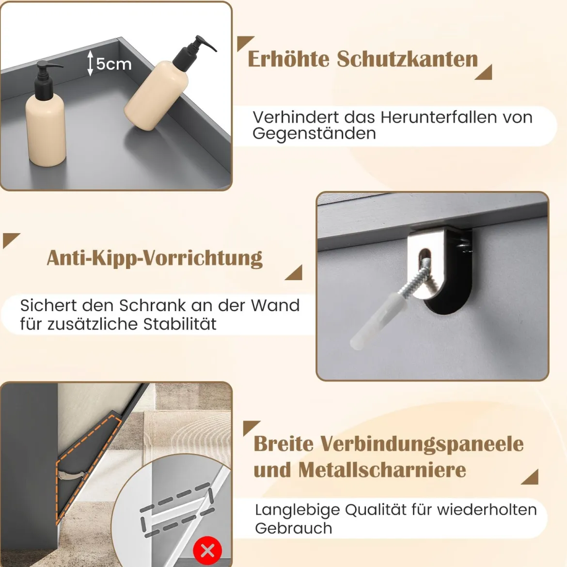 170 cm Badezimmerschrank hoher & schlanker Wäscheturm mit Stauraum verstellbares Regal Wäschesack Grau
