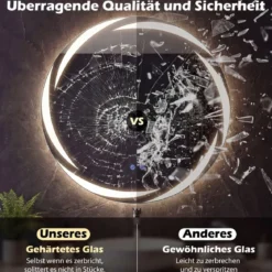 Ø70 cm Badspiegel mit Beleuchtung & 3-Farblichtern & Antibeschlag Dimmbarer Wandspiegel