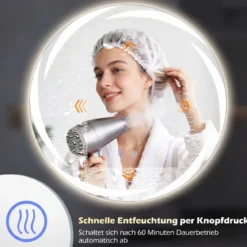 Ø60 cm Badspiegel mit Beleuchtung & 3-Farblichtern & Antibeschlag Dimmbarer Wandspiegel