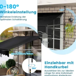 250 / 400 cm Balkonmarkise ohne Bohren mit Handkurbel Höhenverstellbare & Klemmmarkise