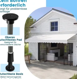 250 / 400 cm Balkonmarkise ohne Bohren mit Handkurbel Höhenverstellbare & Klemmmarkise