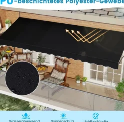 250 / 400 cm Balkonmarkise ohne Bohren mit Handkurbel Höhenverstellbare & Klemmmarkise