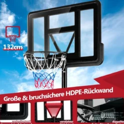 130 - 305 cm Basketballständer mit Netz & 2 Rädern Höhenverstellbar Schwarz