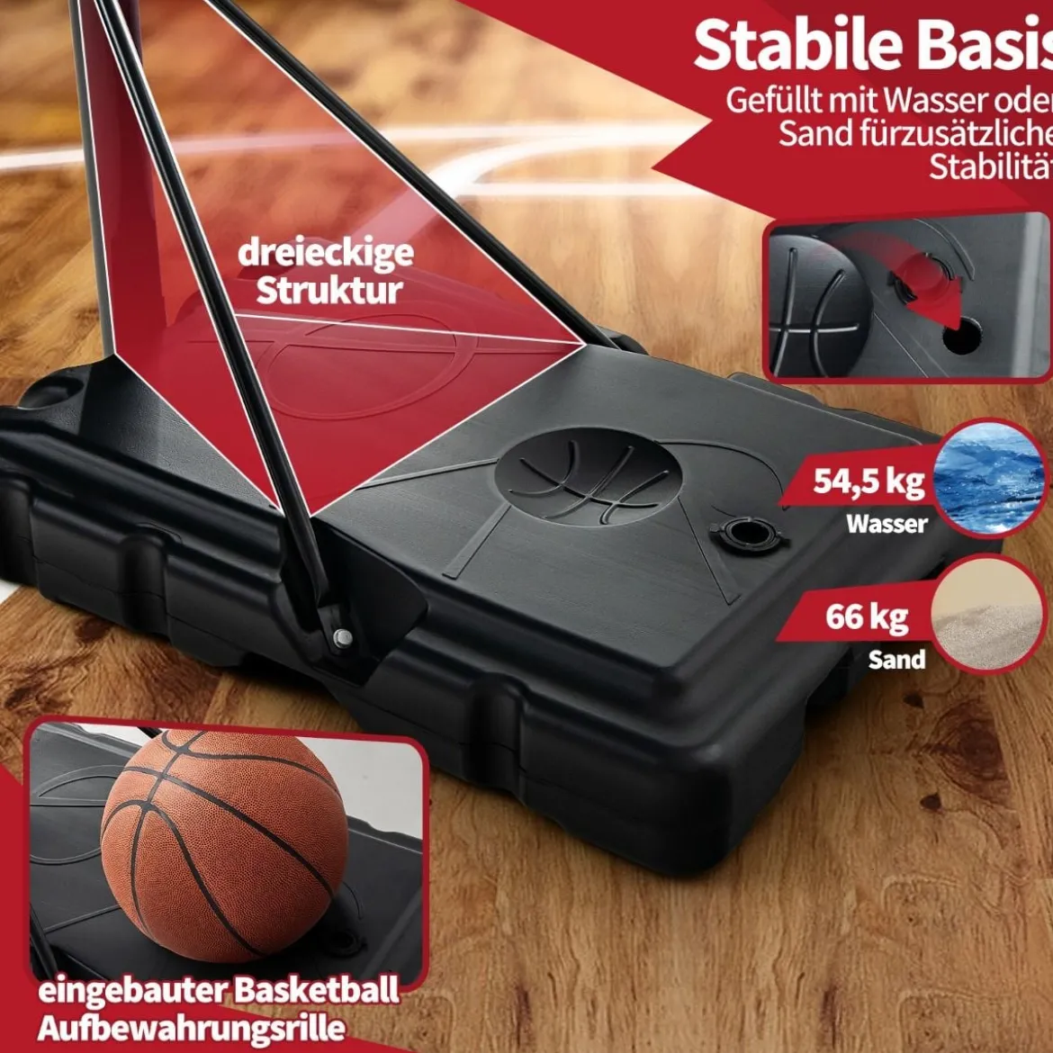 130 - 305 cm Basketballständer mit Netz & 2 Rädern Höhenverstellbar Schwarz