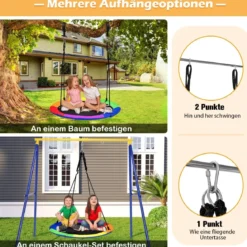 Ø100 cm Baumschaukel für Kinder doppelseitige Farbe Bunt + Blau