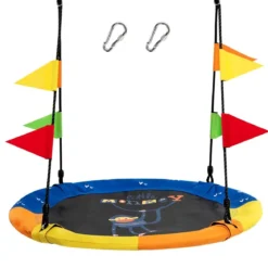 Ø100 cm Baumschaukel Kinder Nestschaukel verstellbaren Seil Dunkelblau + Orange + Gelb