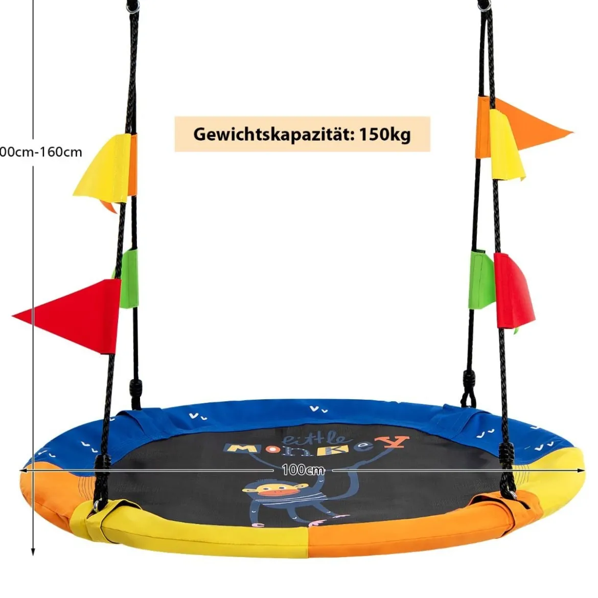 Ø100 cm Baumschaukel Kinder Nestschaukel verstellbaren Seil Dunkelblau + Orange + Gelb