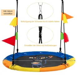 Ø100 cm Baumschaukel Kinder Nestschaukel verstellbaren Seil Dunkelblau + Orange + Gelb