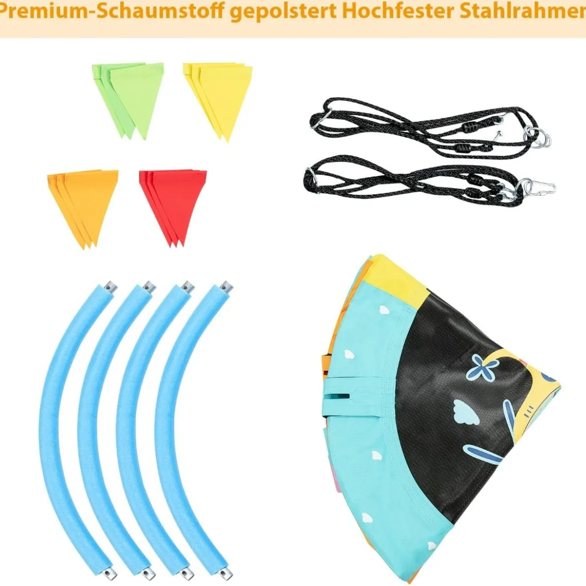 Ø100 cm Baumschaukel runde Schaukel mit bunten Fahnen Himmelblau + Orange + Gelb