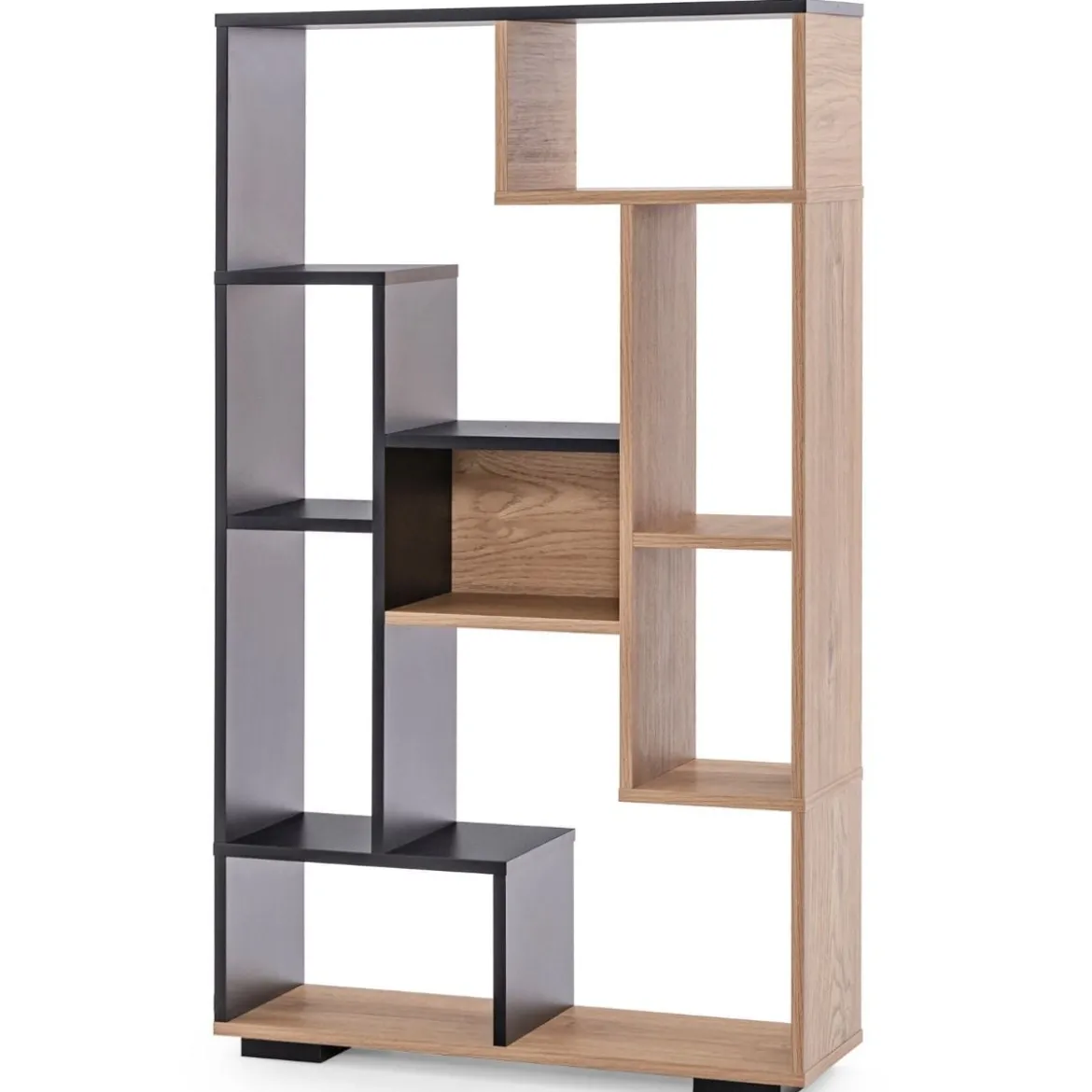 120cm Bücherregal mit 9 Fächern Standregal Raumteiler geometrisch Schwarz und Holz
