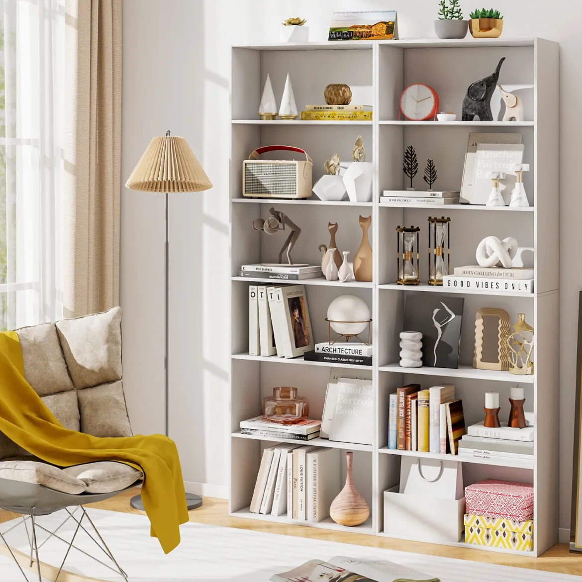 178 cm Bücherregal mit 2 Kippsicherungssets Freistehendes Standregal Display Regal Weiß